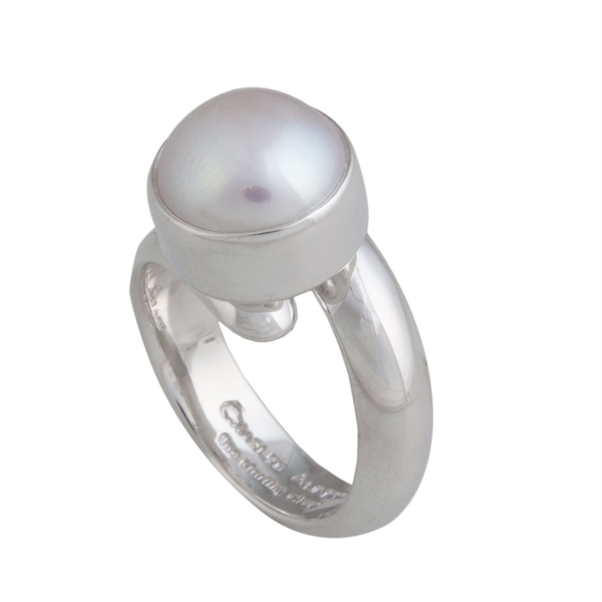 Mother of Pearl Stone Silver Men's Ring Gemstone White Adjustable Handmade  925 Sterling Gifts For Him